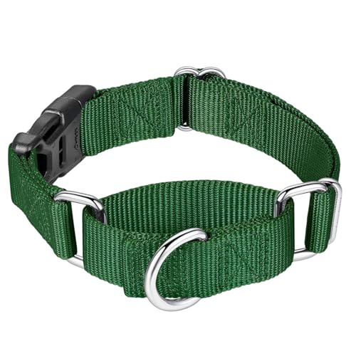Mikivery Martingale Collar for Dogs Nylon Dog Collar with Quick Release Buckle Adjustable Training No Slip Dog Collars(Large, Dark Green) - color: Dark Green, size: Large
