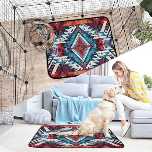 Qilmy Aztec Pet Mat, Waterproof Reusable Dog Training Pad Anti-Slip Pet Creat Pad for Small Medium Large Dogs and Cats - size: Smallx3