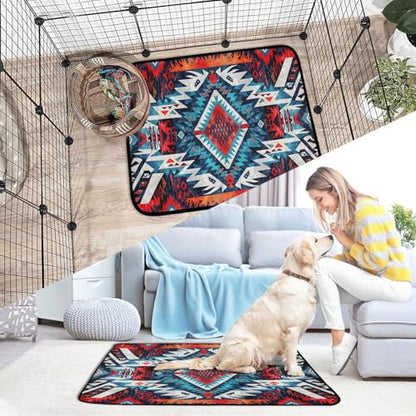 Qilmy Aztec Pet Mat, Waterproof Reusable Dog Training Pad Anti-Slip Pet Creat Pad for Small Medium Large Dogs and Cats - size: Smallx3