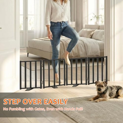 Snagle Paw Short Dog Gate,16.5" Tall Freestanding Metal Dog Gate Only for Small Dogs with Support Feet Easily Step Over,Up to 48" Wide Puppy Gate Indoor for Stairs,Doorways(Black,4 Panel) - size: Black-4 Panels 16.5"H*48"W