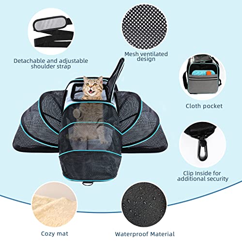 Cat/Dog Airline Approved Expandable Pet Carrier for Small Pets - Removable Pad, Pockets, TSA Compliant - size: 43.0"L x 32.0"W x 12.0"H