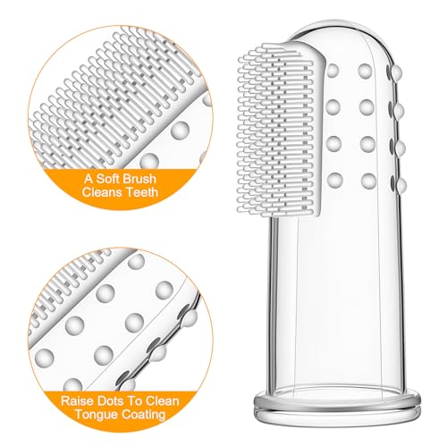 10 Pcs Dog Finger Toothbrush Small Breed Finger Toothbrush with Silicone Bristles and 16 Round Particles for Dogs Cats Dental Care Puppy Tooth Brushing Kit Fits Most Fingers