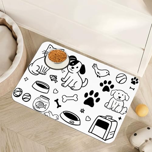 Cute Cat Bird Paw Print Dog Cat Food Mat,Absorbent Pet Feeding Mat with Rubber Backing,Non-Slip Water Bowl Placemat,Indoor Pet Accessories Supplies 12"x20" - color: Cute Cat Dog Bird Paw Print, size: 20"L x 12"W