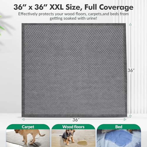 Upgraded Charcoal Puppy Pads, XXL 36’’x36’’ Pee Pads for Dogs, Super Absorbent Up to 12 Cups, Odor Control & Leak Proof Dog Training Pads for Surgery, Older,Puppy, 30 Counts - size: 36"x36" Charcoal（30counts）