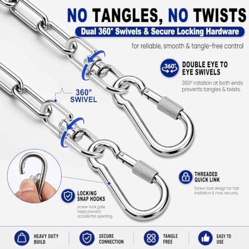25ft Heavy Duty Dog Tie-Out Chain for Outside - Chew Proof Metal Leash with Strong Hook and Lockable Snap, Outdoor Dog Runner Lead for Small Medium Large Dogs up to 200lbs for Yard