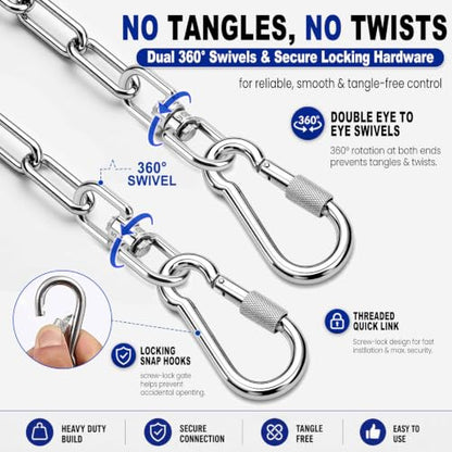 25ft Heavy Duty Dog Tie-Out Chain for Outside - Chew Proof Metal Leash with Strong Hook and Lockable Snap, Outdoor Dog Runner Lead for Small Medium Large Dogs up to 200lbs for Yard