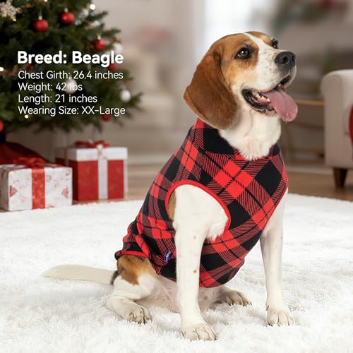 cyeollo 2 Pack Small Dog Sweater, Stretchy Dog Sweatshirt Soft Fleece Reflective Pullover Jacket Pet Puppy Clothes Boy Cold Weather Christmas Sweaters for Small Dogs Girl, Red & Buffalo Plaid S - color: Red & Buffalo Plaid, size: Small
