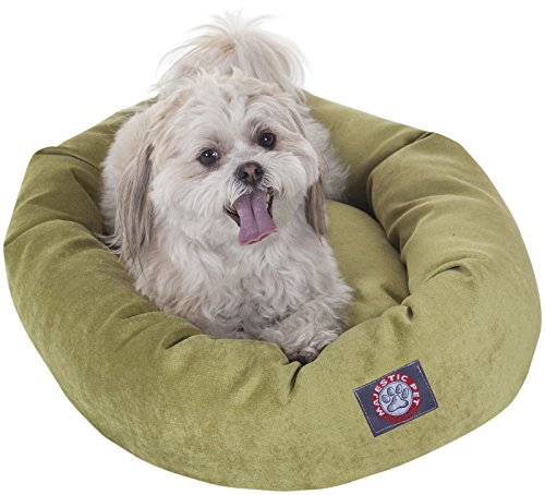 Majestic Pet 40 Inch Micro Velvet Calming Dog Bed Washable – Cozy Soft Round Dog Bed with Spine for Head Support - Fluffy Donut Puppy Mat 40x29x9 (inch) Large – Apple - color: Apple