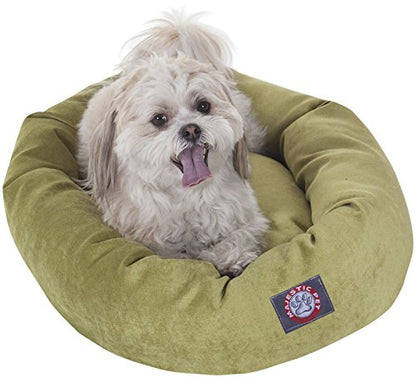 Majestic Pet 40 Inch Micro Velvet Calming Dog Bed Washable – Cozy Soft Round Dog Bed with Spine for Head Support - Fluffy Donut Puppy Mat 40x29x9 (inch) Large – Apple - color: Apple
