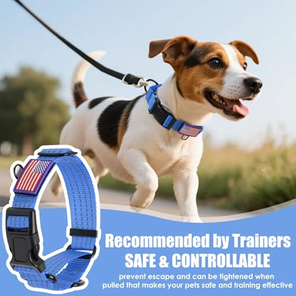 Martingale Dog Collar, Reflective No Pull Training Collar with Quick Release Buckle & USA Flag, Heavy-Duty Nylon, Adjustable for Small Medium Large Dogs (M,Blue with Flag - color: Blue with Flag, size: M (1" x 15.5"-19.5")