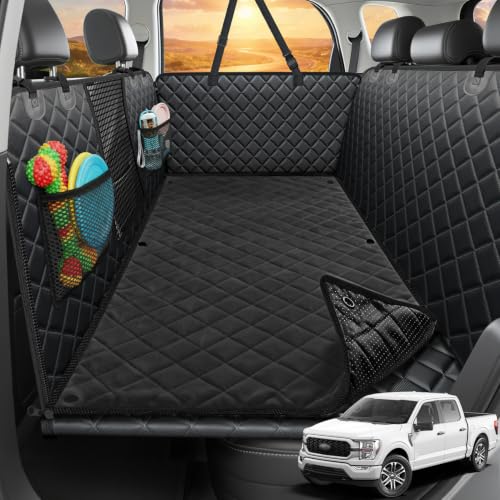 URPOWER 2026 Upgraded Back Seat Extender for Dogs - Large Hard Bottom Dog Car Seat Cover Holds 550lbs, Waterproof Dog Hammock Pet Bed with High-Density Foam Non-Slip Backseat Protector - color: All Black, size: XL - Full Size Crew Cab Truck
