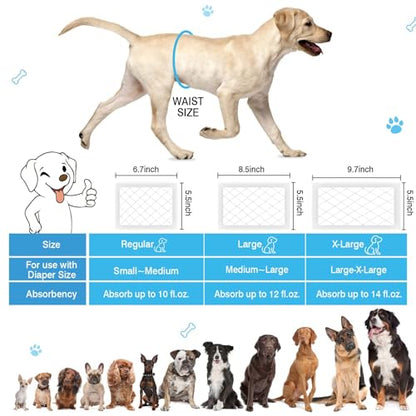 Dog Diaper Liners for Dog Diapers Male and Female 150ct Super Absorption Disposable Booster Pads for Most Reusable Pet Belly Bands, Washable Puppy Diapers Wraps - size: Regular (150 Count)