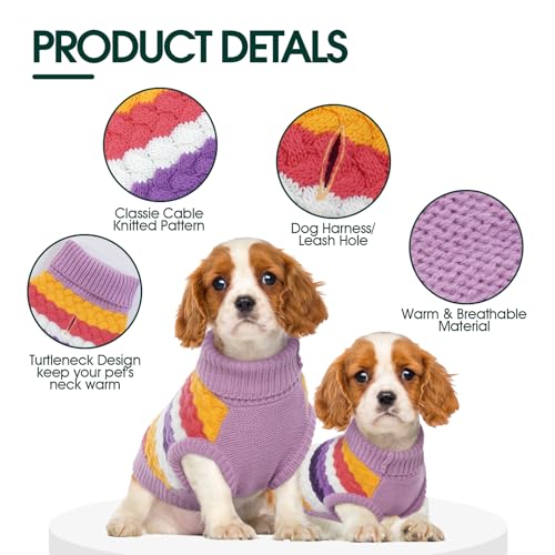 Kuoser Dog Sweater, Large Sweaters for Dogs Doggy Turtleneck Christmas Thanksgiving Outfit, Thick Warm Knitted Dog Winter Vest Puppy Fall Sweater, Pet Cold Weather Sweatshirt Warm Clothes, Purple L - color: Purple, size: Large (Chest: 18.9''; Weight: 13 -