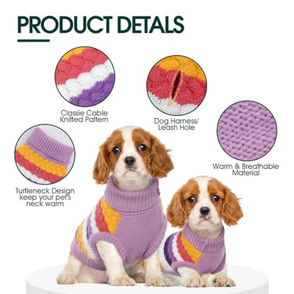 Kuoser Dog Sweater, Large Sweaters for Dogs Doggy Turtleneck Christmas Thanksgiving Outfit, Thick Warm Knitted Dog Winter Vest Puppy Fall Sweater, Pet Cold Weather Sweatshirt Warm Clothes, Purple L - color: Purple, size: Large (Chest: 18.9''; Weight: 13 -