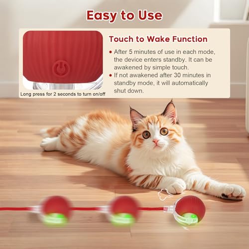 Interactive Dog & Cat Electric Active Toys, Smart Rolling Ball for Dogs & Cats, 360° Smart Automatic Rolling Pet Ball, Fast Moving Toy for Bored Indoor Kitty, Rechargeable(Red)