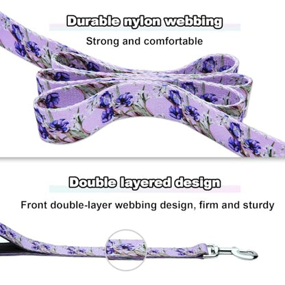 Double Handle Dog Leash 4ft with 2 Padded Handles, Cute Purple Dog Leash with Soft Dual Handle, Walking Training Lead for Small Medium Large Dogs, Lavender Lily - color: Lavender Lily, size: 1 in x 4 ft