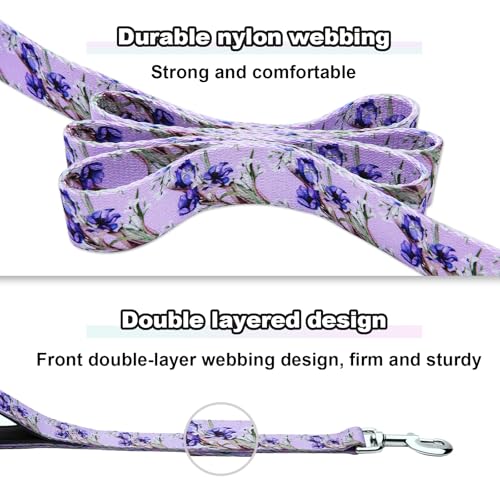 Double Handle Dog Leash 5ft with 2 Padded Handles, Cute Purple Dog Leash with Soft Dual Handle, Walking Training Lead for Small Medium Large Dogs, Lavender Lily - color: Lavender Lily, size: 1 in x 5 ft