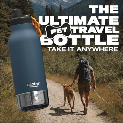 asobu Dog Barky Bottle - 음식, 간식 및 물을 위한 탈착식 강아지 그릇 2개가 있는 단열 스테인리스 스틸 물병 - 하이킹, 도로 여행 및 야외 모험을 위한 반려동물 친화적인 여행용 병 - color: 블루.