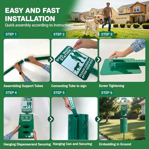 POCHAR Aluminum Dog Waste Station with 600 Waste Bags & 50 Can Liners | Rustproof Pet Poop Station Outdoor, Dog Park Equipment with Sign & Lid - Pet Poop Disposal System for Backyard - style: ‎Station with Bags