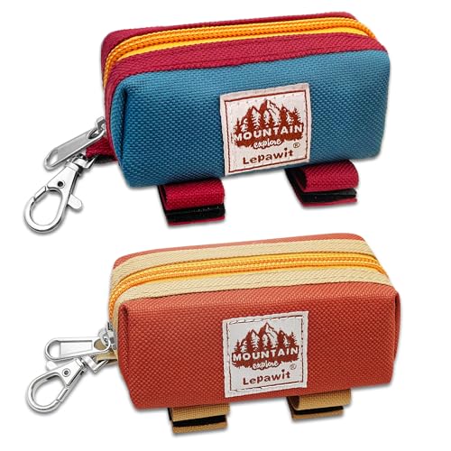 Dog Poop Bag Holder Zippered Pouch, Portable Dog Poop Bag Dispenser with 1 Metal Clip, Fashion Color Matching Canvas Waste Bag Holder for Leashes - Blue & Brown - color: 2 Pack-Blue & Brown
