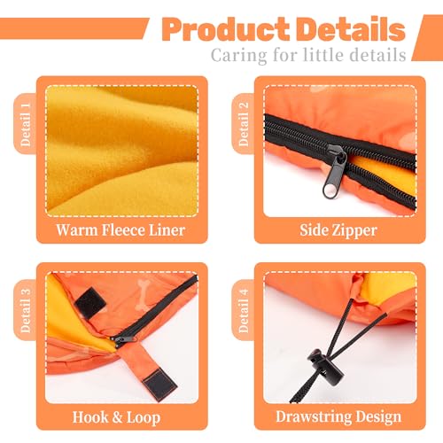 Lifeunion Dog Sleeping Bag with Storage Bag Waterproof Warm Packable Dog Bed for Travel Camping Hiking Backpacking - color: Orange