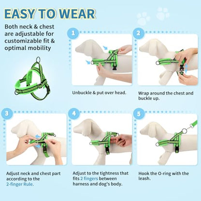 Lukovee No Pull Dog Harness and Leash Set, Soft Padded Small Dog Harness, Neck & Chest Adjustable Reflective Vest Puppy Harness with 4ft Lightweight Anti-Twist Dog Leash for Small Dogs (S, Green) - color: Green - with Stripe, size: S ( Chest 17.5'' ~ 22''