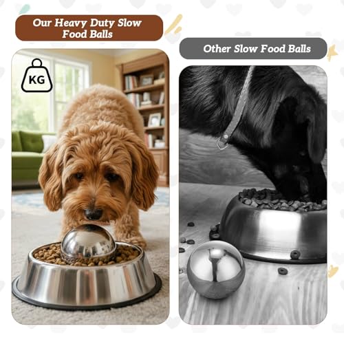 Soulchen Stainless Steel Slow Feeder Ball for Dogs, Weighted Metal Slow Feeder Ball, 3.54 Inch/9 cm, Slows Fast Eating to Prevent Choking, Bloating and Obesity, Safe for All Breeds