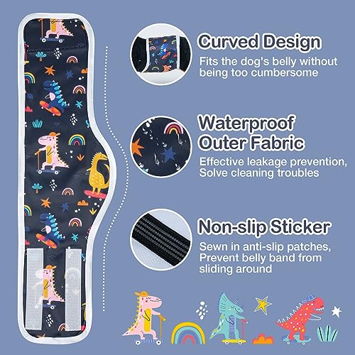 MICOOYO Male Dog Diaper Lightweight Dog Wraps Washable Dogs Diapers Doggie Belly Bands for Male Dogs, Puppy Wraps Medium (Dinosaur,M) - size: Medium (12''-14'')