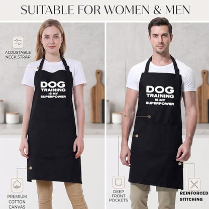 Maze Office Dog Training Is My Superpower Apron for Men and Women, Black, Bib Style, Polycotton, Adjustable Neck Strap with Waist Tie, 2 Pockets