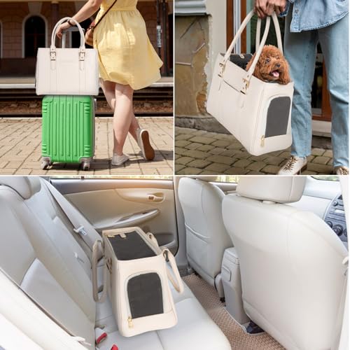 Fashion Pet Carrier Dog Purse Cat Bag Soft-Sided Carriers Travel Airline Approved, Stylish Leather Tote Handbag for Small Animal Puppy Kitten (White) - color: White