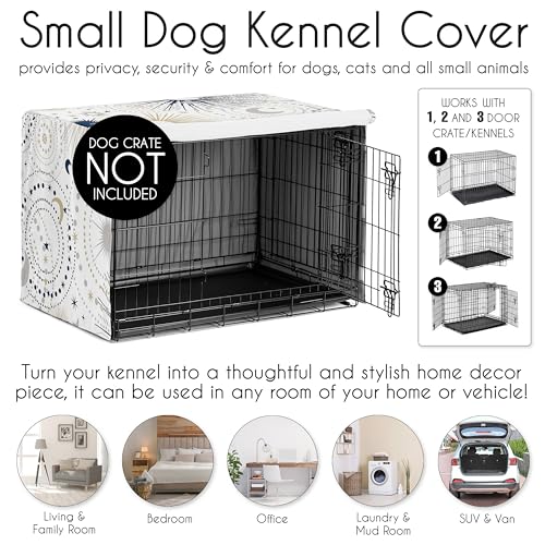 Sweet Jojo Designs 30in. Small/Medium Dog Crate Cover (Boho Star and Moon) Pet Cage, Kennel Covers (Shabby Chic, Bohemian, Celestial, Sky, Stars & Moons, Starburst, Cosmic, Navy Blue & Gold, Grey) - color: Blue Celestial, size: 30.0"L x 21.0"W x 19.5"H
