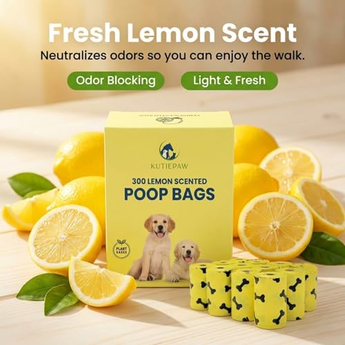 Compostable Dog Poop Bags, 300 Count, Lemon Scented | Extra Thick & Leak-Proof, Corn Starch Blend, Eco-Friendly Biodegradable, For Dogs and Puppies - style: Poop Bags Rolls