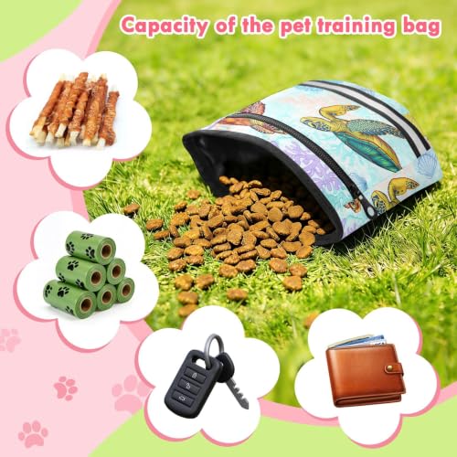 Turtle Water-Resistant Dog Treat Pouch, 3 Ways to Wear Treat Bag with Magnetic Closure & Reflective Strip, Hands-Free for Pet Training, Walking