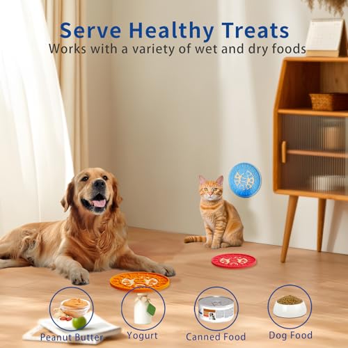Lick Mat for Dogs & Cats 3 Pack - Silicone Dog Lick Mat with Suction Cups - Anxiety Relief/Promotes Healthy Eating/Frozen & Dishwasher Safe - Pet Peanut Butter Lick Pad LPFLASAT (Blue Orange Red)
