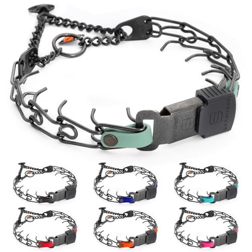 Herm Sprenger Black Stainless Steel Dog Collar with Quick Release ClicLock Buckle and Biothane Insert Training Collar Made in Germany (Sage Green, 16in x 2.25mm(Neck Size up to 13-14in)) - color: Sage Green, size: 16in x 2.25mm(neck size up to 13-14in)