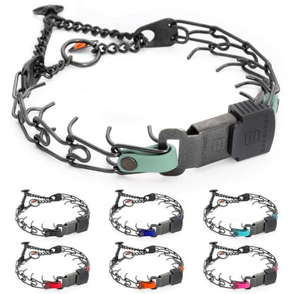Herm Sprenger Black Stainless Steel Dog Collar with Quick Release ClicLock Buckle and Biothane Insert Training Collar Made in Germany (Sage Green, 16in x 2.25mm(Neck Size up to 13-14in)) - color: Sage Green, size: 16in x 2.25mm(neck size up to 13-14in)
