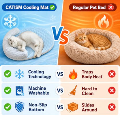 Summer Cat Cooling Mat - Cooling Cat Bed for Cats or Small Dogs, Cat Summer Sleeping Beds with U-Pillow Soft and Comfortable, Calming Cozy Cat Cushion Washable, Non-Slip Bottom Removable - color: Blue against Grey