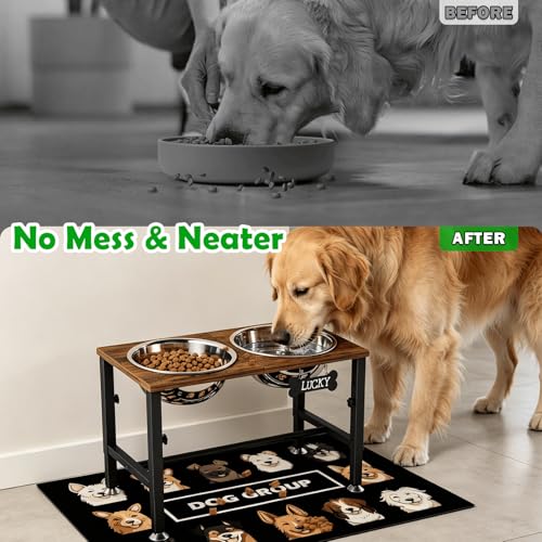 SHAINFUN Elevated Dog Bowls with Mat for Large & Extra Large Dogs, Raised Dog Bowl Stand with 2 Stainless Steel Bowls, Tall Dogs Food Water Bowl Holder - color: Brown-3L