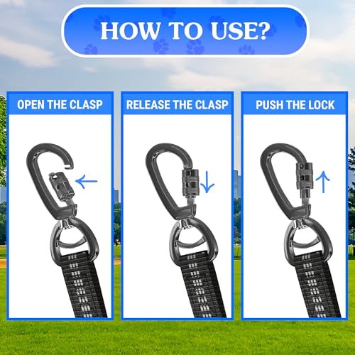 Double Dog Leash – Adjustable Length Long Leash for Dog Training – Dual Reflective Dog Leash with Non-Tangle Design – Heavy Duty Nylon and Metal Buckles – Ideal - color: Black
