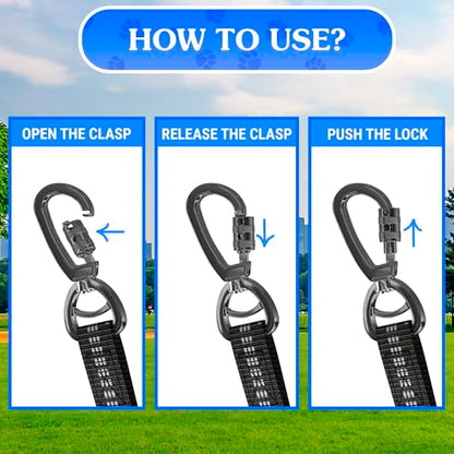 Double Dog Leash – Adjustable Length Long Leash for Dog Training – Dual Reflective Dog Leash with Non-Tangle Design – Heavy Duty Nylon and Metal Buckles – Ideal - color: Black