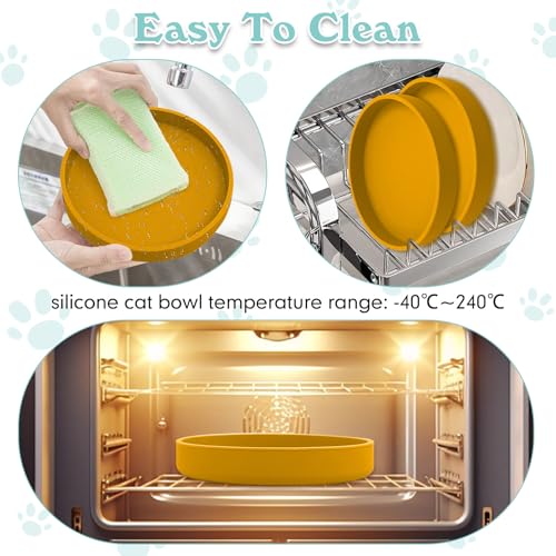 Silicone Cat Food Bowls Shallow Cat Dishes 5.9in Wide Pet Plates Set of 2 Small Flat Dog Saucer Bowl Cute Whisker Fatigue Kitten Feeding Dish for Dry Food & Wet Food (Round Yellow) - color: Yellow, size: M: 5.9 inches - without Suction Cup