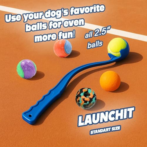 2-Pack Dog Ball Thrower Launcher, Tennis Ball Launcher, for Small Large Dogs Compact Design 13.8" Stick with Medium 2.5" (Blue & Red) - color: Blue_and_Red