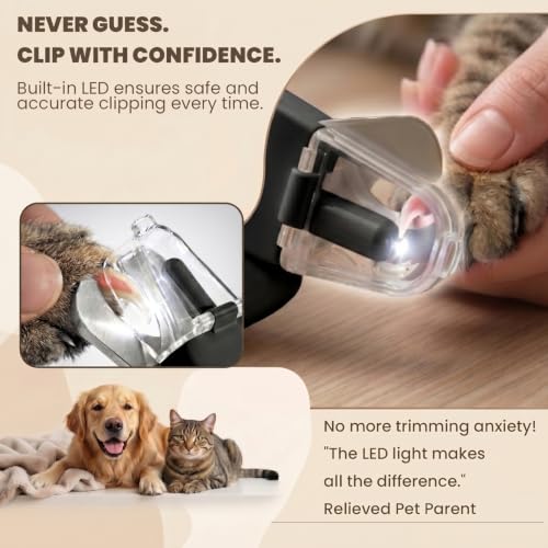 2-in-1 Dog & Cat Nail Clippers with Light, USB Rechargeable Pet Nail Trimmer, Safety Guard to Prevent Overcutting, Sharp Blade for Thick Nails, Quiet Grooming Tool for Large Small Pets - color: black