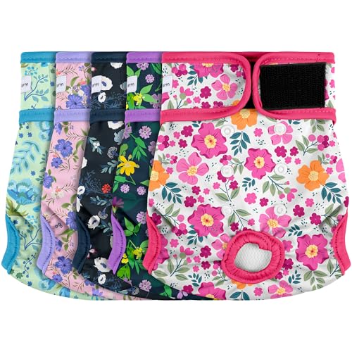 5 Pack Reusable Diapers for Doggie, Highly Absorbent Dog Diapers Female for Pet with Incontinence or Frequent Urination, Large Dog Diapers Female, Flowers - color: Flowers, size: Large