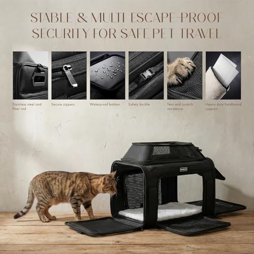Top-Expandable Pet Carrier with Treat & Pet Window,17x11x9.5 Inch Alaska Hawaiian Airline Approved,Soft-Sided Dog Carrier for Small Dogs and Cats,Travel Cat Carrier with Locking Safety Zippers,Black - color: Black, size: 17.0"L x 11.0"W x 9.5"H