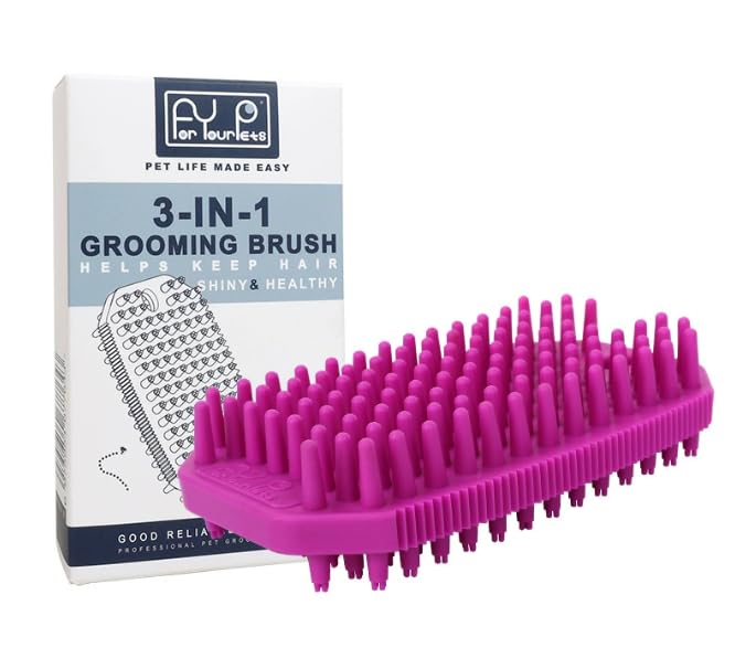 Rose Red 3-in-1 Double-Sided Dog Shampoo Brush Dog Washing Brush Massage Bath Brush for Dogs and Cats Remove Loose Hair Knots Gentle Pet Grooming Tool Deep Cleansing