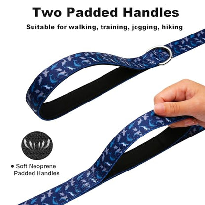 Double Handle Dog Leash 6 Foot with 2 Padded Handles, Heavy Duty Nylon Dog Leash with Traffic Control Handles,Walking Training Lead, Deep Blue Shark - color: Deep Blue Shark, size: 1 in x 6 ft
