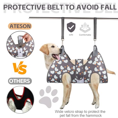 ATESON Dog Grooming Hammock for Medium/Large Dogs with Nail Clippers/Nail Trimmers, Dog Grooming Harness for Nail Trimming, Pet Grooming Sling Helper - size: L for Large Dogs 65LB