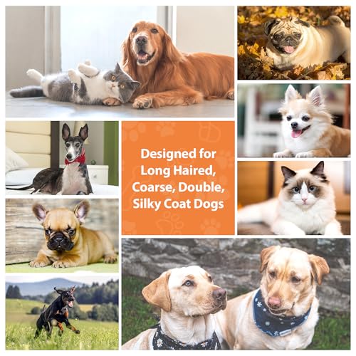 Dog Brush for Long Haired Dogs, 27mm Extra Long Metal Pin Dog Deshedding Brush and Comb Set, Short Haired Shedding Grooming Detail Pets Brush Set with Rubber Handle - color: Set-3 Pcs