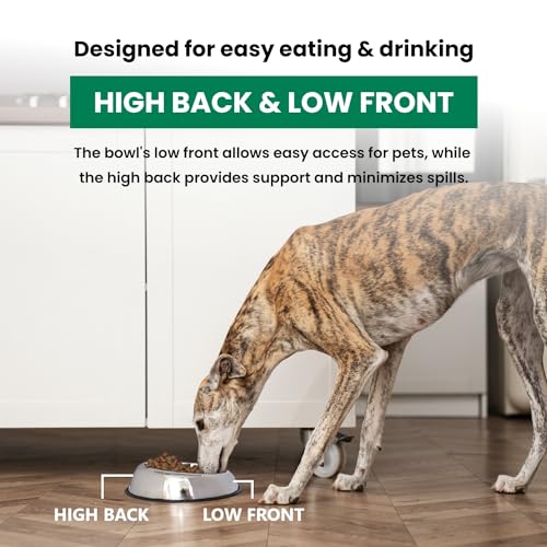Iconic Pet 8 Cup/64 Oz Heavy Weight Non-Skid Stainless Steel High Back Pet Food/Water Bowls with Removable Anti Skid Rubber Ring - Dog/Cat Feeding Bowl in Unique Design, Dishwasher Safe - size: 8 Cup/64 oz.